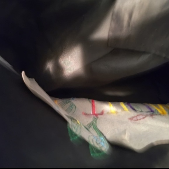 St.Thomas U.S.V.I. Tote Black Embroidered Tropical Print Canvas Drawstring Bag - Picture 4 of 6